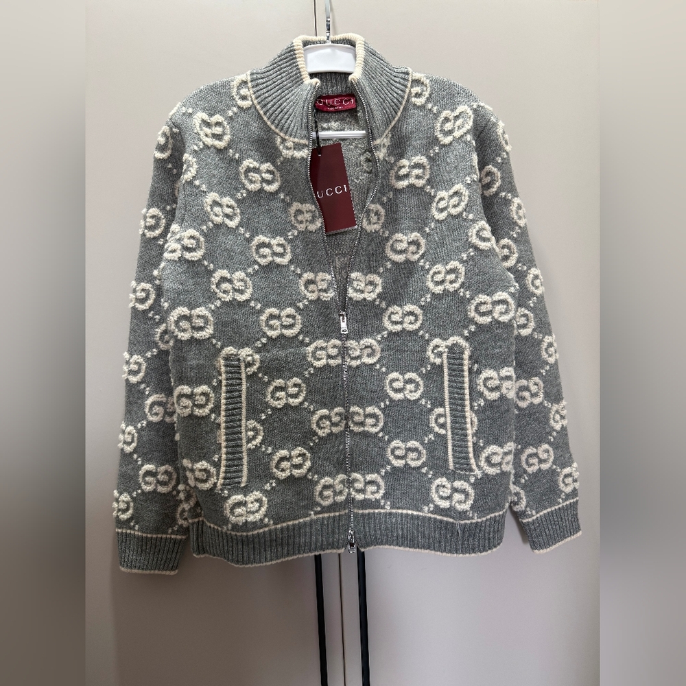 Gucci Gray GG Wool Zip-Up cardigan